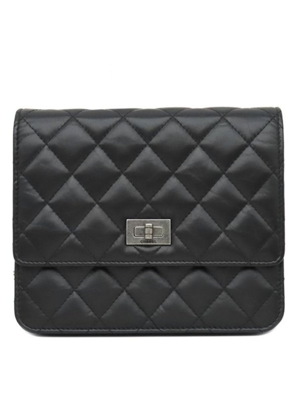 Chanel Chain Wallet Quilted 2.55 Leather Black Vintage Shoulder Bag 24